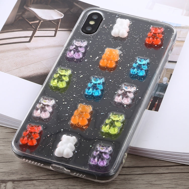 For iPhone XS Max 3D Epoxy Bear Pattern Shockproof Soft PC+TPU Case(Transparent)