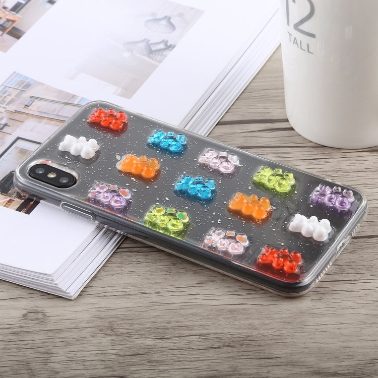 For iPhone XS Max 3D Epoxy Bear Pattern Shockproof Soft PC+TPU Case(Transparent)