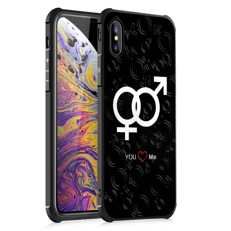 For iPhone XS Max Love Button Pattern Four-angle Shockproof Color Drawing TPU Case