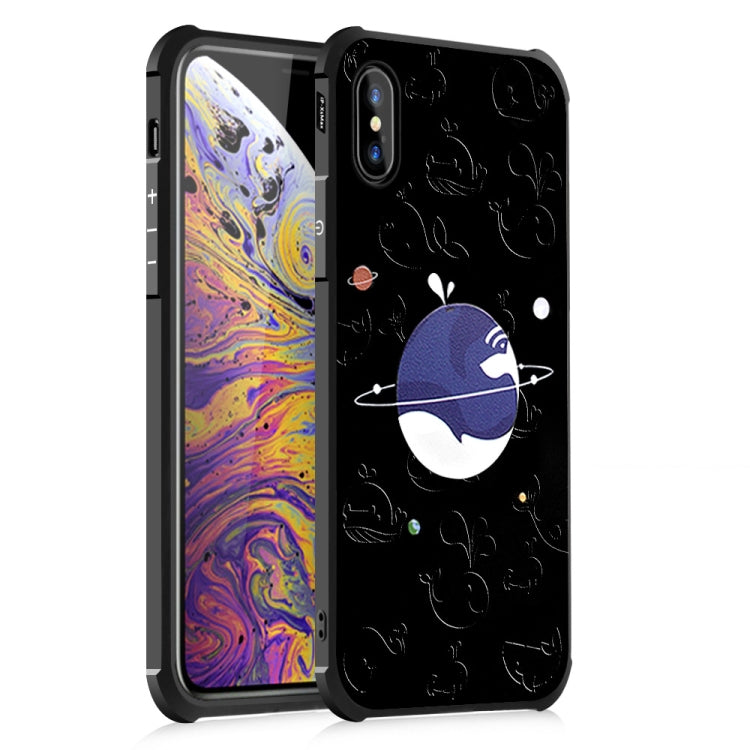 For iPhone XS Max Blue Whale and Universe Pattern Four-angle Shockproof Color Drawing TPU Case