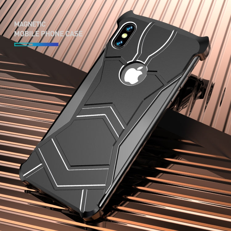 For iPhone XS Max R-JUST Magnet Adsorption Metal Polished Texture Phone Case(Black)