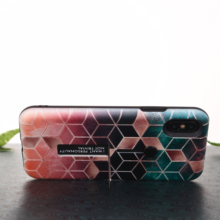 For iPhone XS Max Seamless Rhombus Pattern Embossed Painted TPU + PC Case with Holder