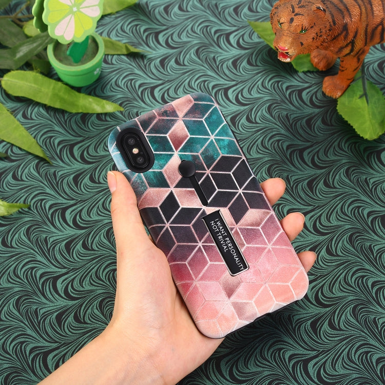 For iPhone XS Max Seamless Rhombus Pattern Embossed Painted TPU + PC Case with Holder