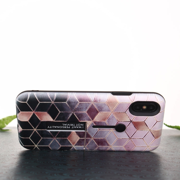For iPhone XS Max Seamless Rhombus Pattern Embossed Painted TPU + PC Case with Holder