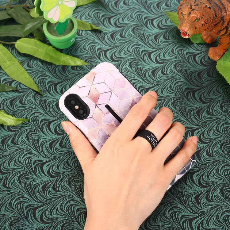 For iPhone XS Max Seamless Rhombus Pattern Embossed Painted TPU + PC Case with Holder