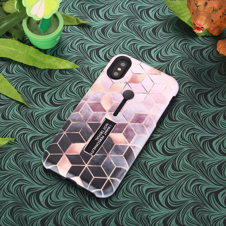 For iPhone XS Max Seamless Rhombus Pattern Embossed Painted TPU + PC Case with Holder