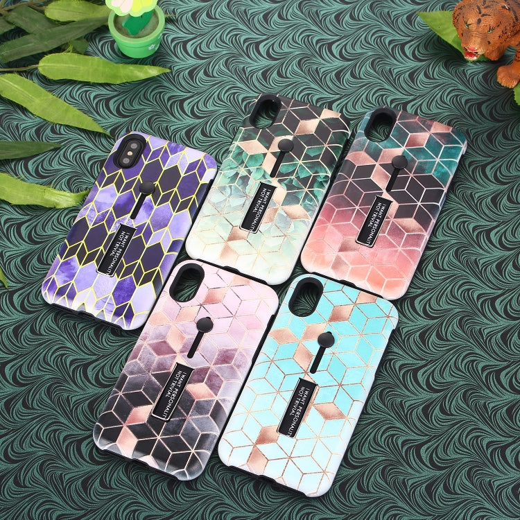 For iPhone XS Max Seamless Rhombus Pattern Embossed Painted TPU + PC Case with Holder