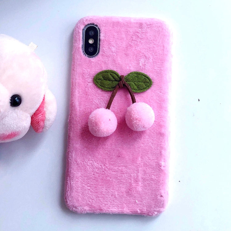 For iPhone XS Max 3D Fur Ball Cherry Plush Case
