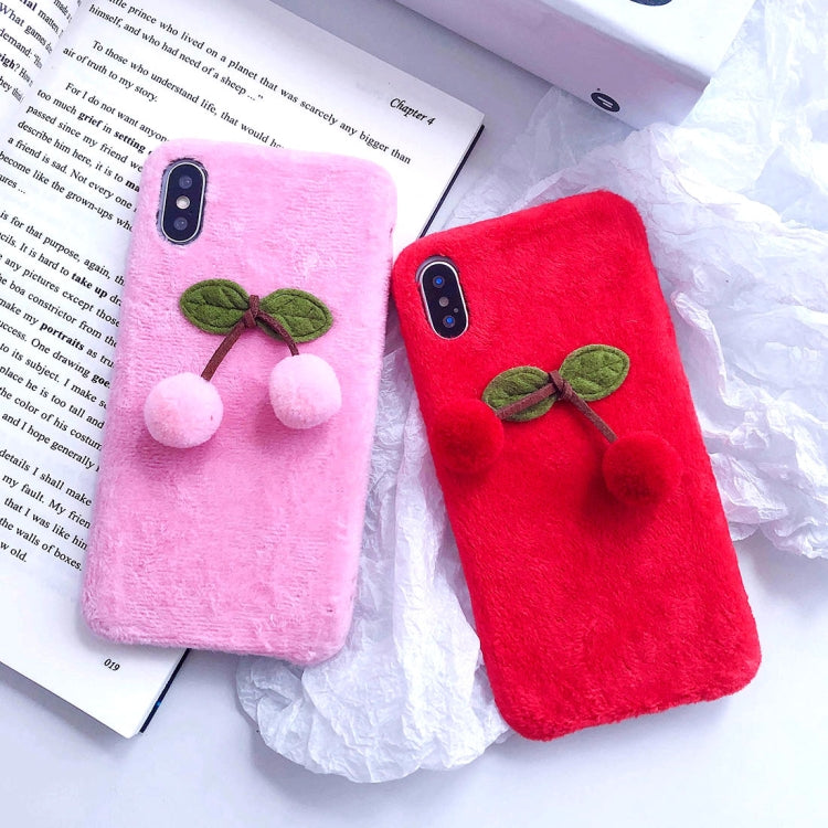 For iPhone XS Max 3D Fur Ball Cherry Plush Case