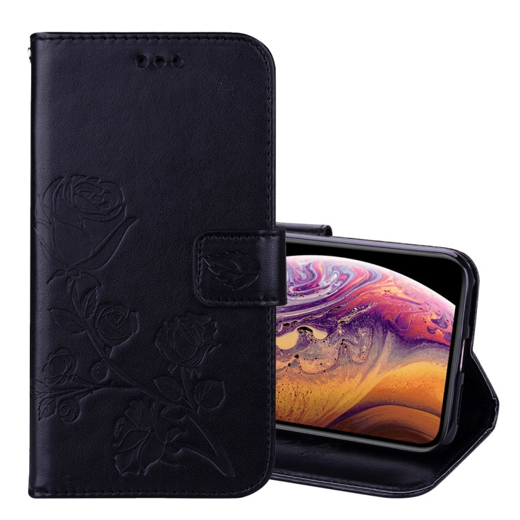 For iPhone XS Max Rose Embossed Horizontal Flip PU Leather Case with Holder & Card Slots & Wallet