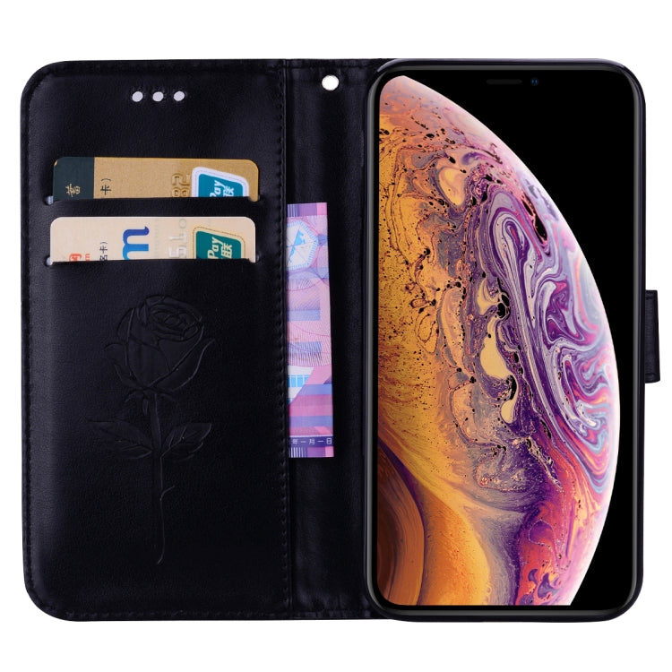 For iPhone XS Max Rose Embossed Horizontal Flip PU Leather Case with Holder & Card Slots & Wallet