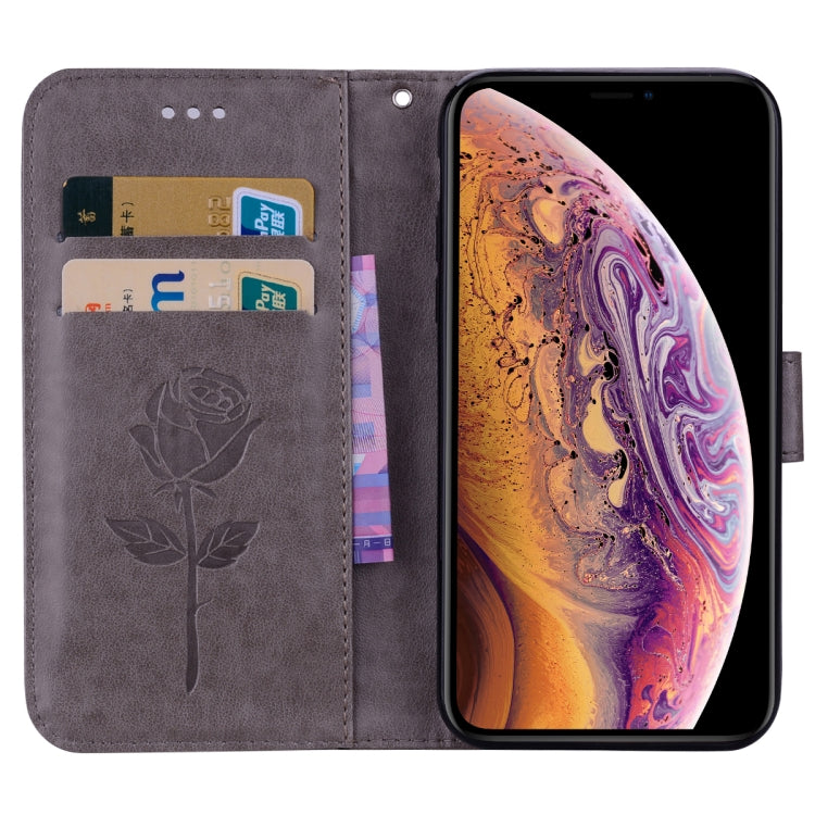 For iPhone XS Max Rose Embossed Horizontal Flip PU Leather Case with Holder & Card Slots & Wallet