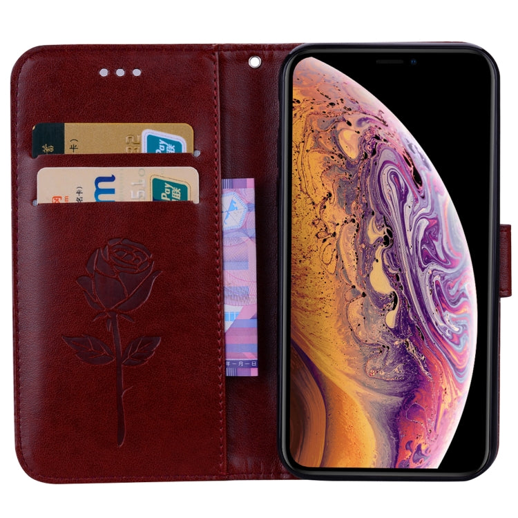 For iPhone XS Max Rose Embossed Horizontal Flip PU Leather Case with Holder & Card Slots & Wallet