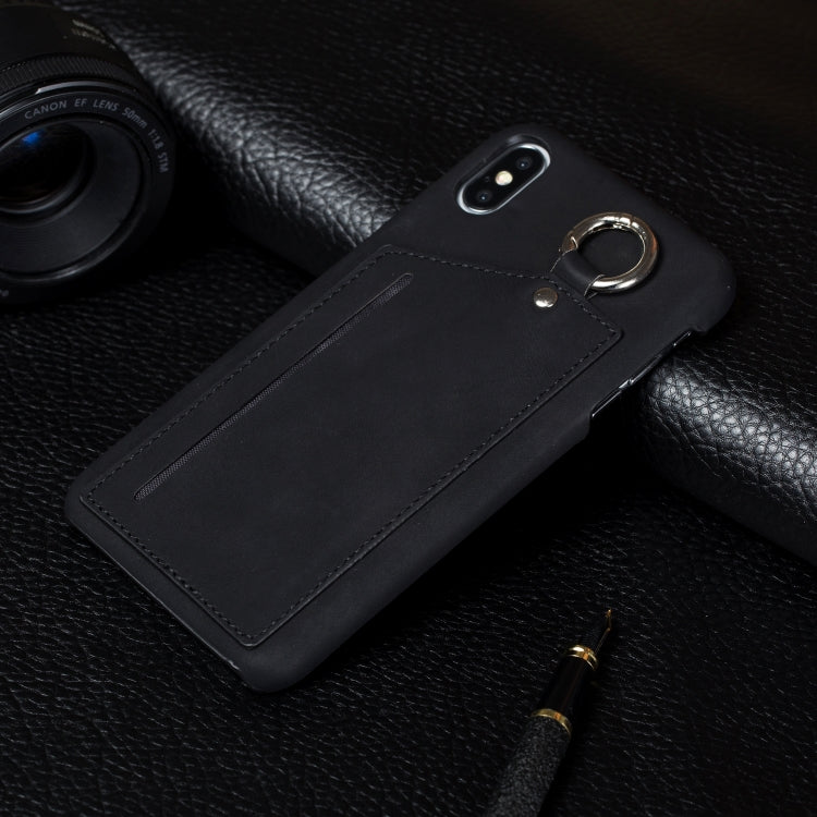 For iPhone XS Max Retro Business Style PC + PU Leather Case with Card Slots & Hanging Ring