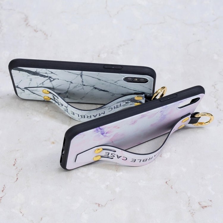 For iPhone XS Max Marble Pattern Shockproof TPU Case with Wristband & Holder