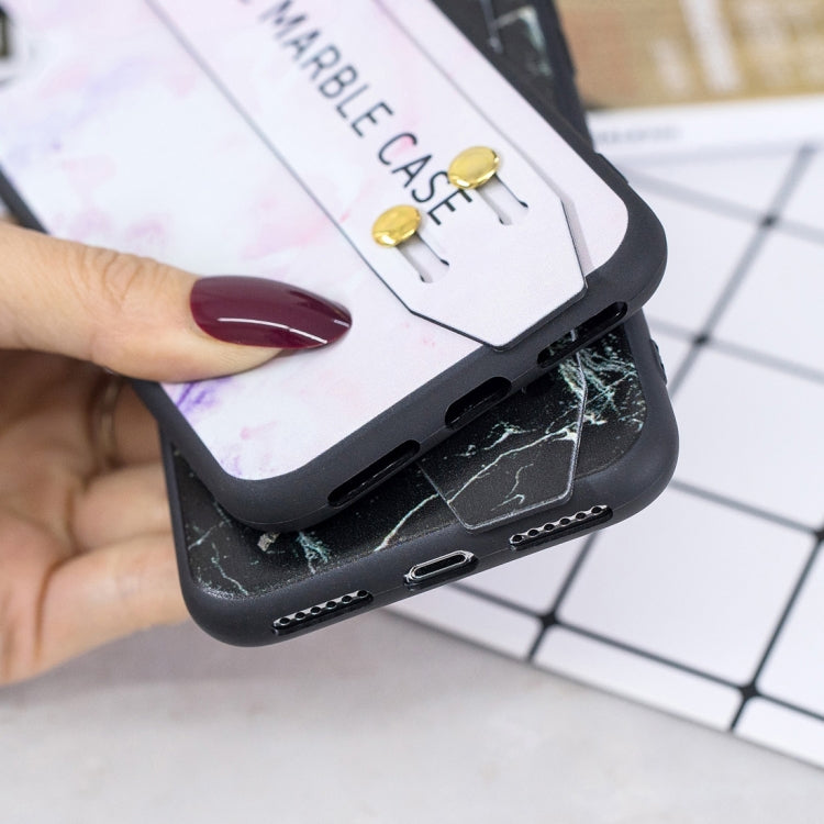 For iPhone XS Max Marble Pattern Shockproof TPU Case with Wristband & Holder