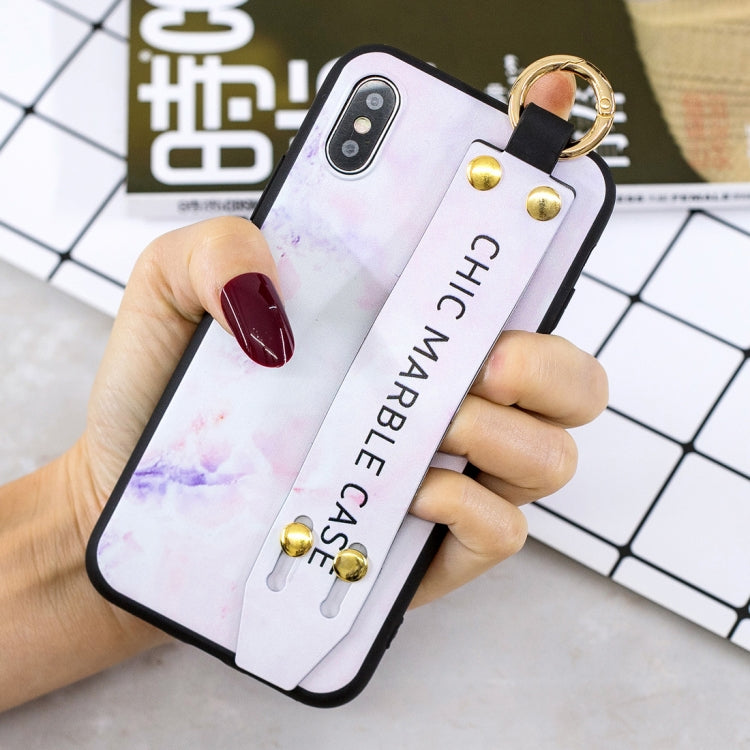 For iPhone XS Max Marble Pattern Shockproof TPU Case with Wristband & Holder
