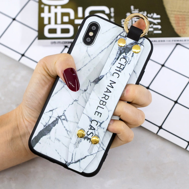 For iPhone XS Max Marble Pattern Shockproof TPU Case with Wristband & Holder