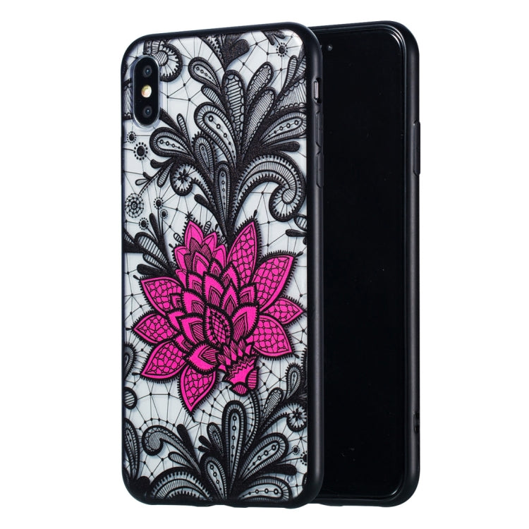 For iPhone XS Max Big Lotus Pattern Embossed Lace + PC Case