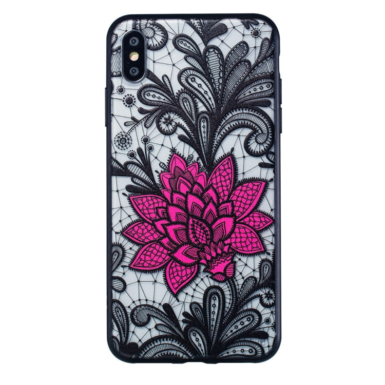 For iPhone XS Max Big Lotus Pattern Embossed Lace + PC Case