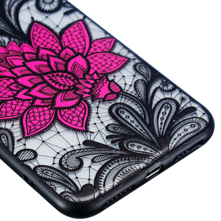For iPhone XS Max Big Lotus Pattern Embossed Lace + PC Case
