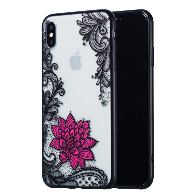 For iPhone XS Max Small Lotus Pattern Embossed Lace + PC Case