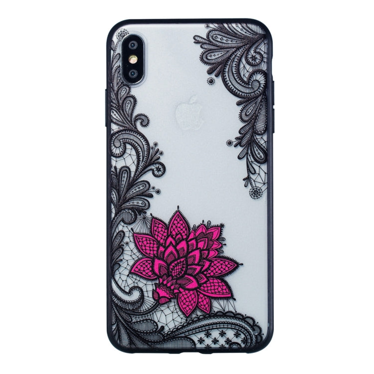 For iPhone XS Max Small Lotus Pattern Embossed Lace + PC Case