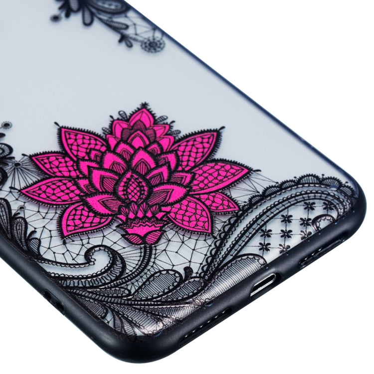 For iPhone XS Max Small Lotus Pattern Embossed Lace + PC Case