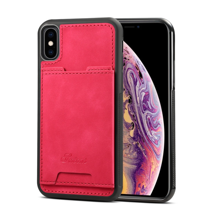 For iPhone XS Max Shockproof TPU + PU Protective Case with Holder & Card Slot