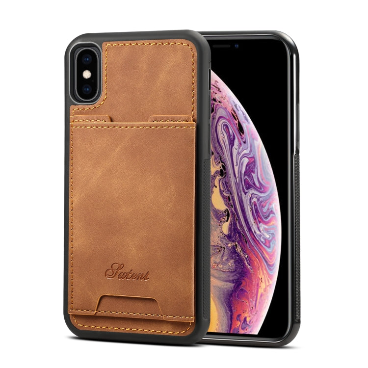 For iPhone XS Max Shockproof TPU + PU Protective Case with Holder & Card Slot