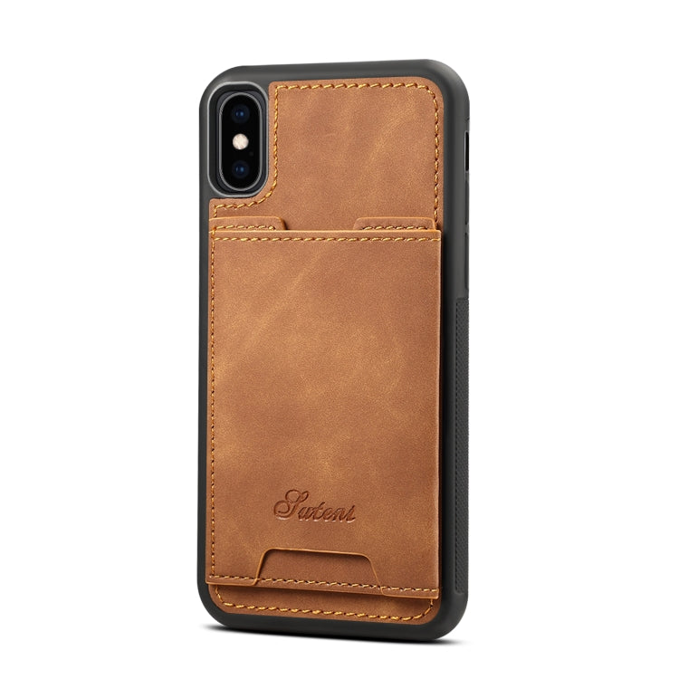For iPhone XS Max Shockproof TPU + PU Protective Case with Holder & Card Slot