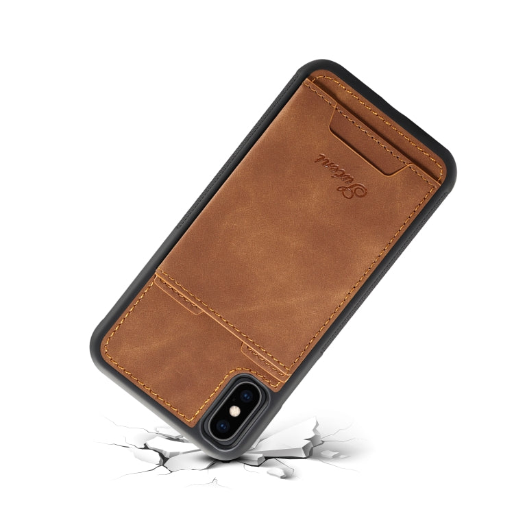 For iPhone XS Max Shockproof TPU + PU Protective Case with Holder & Card Slot