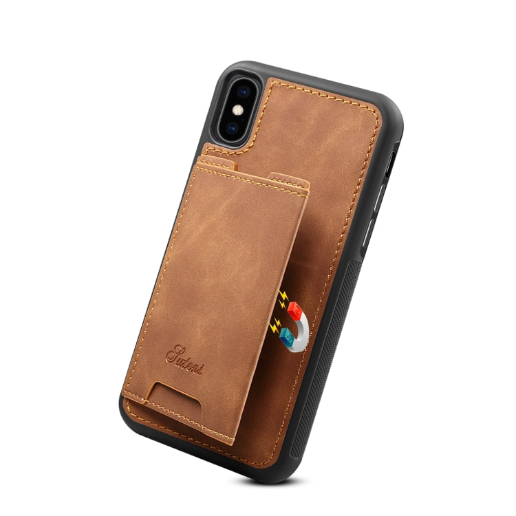 For iPhone XS Max Shockproof TPU + PU Protective Case with Holder & Card Slot