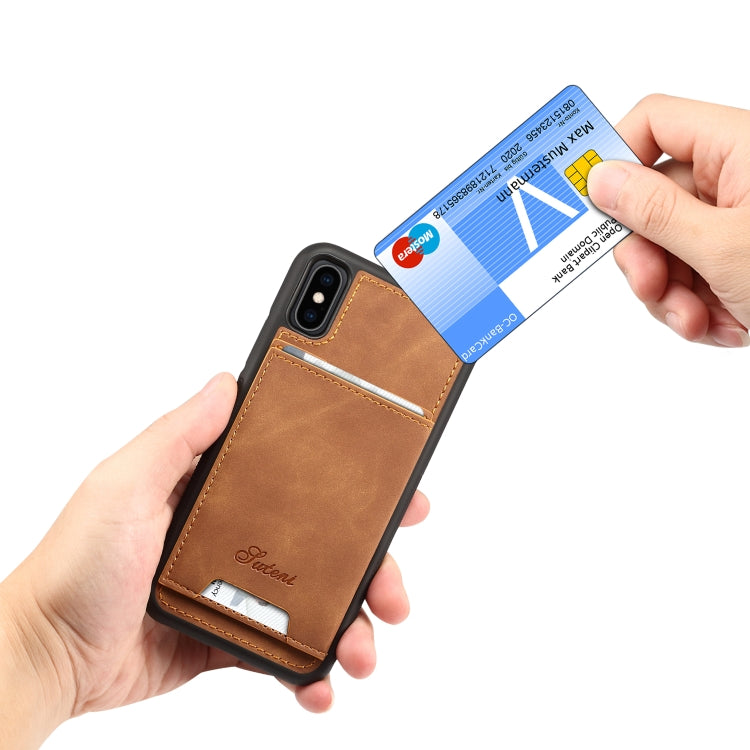 For iPhone XS Max Shockproof TPU + PU Protective Case with Holder & Card Slot