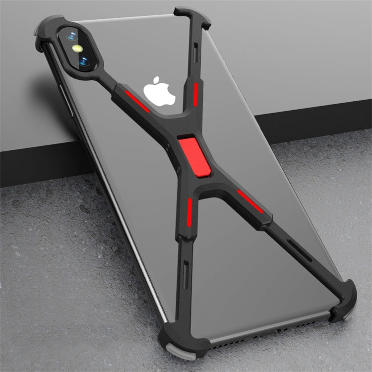 For iPhone XS Max Shockproof Metal Bare Frame Protective Case (Black Red)