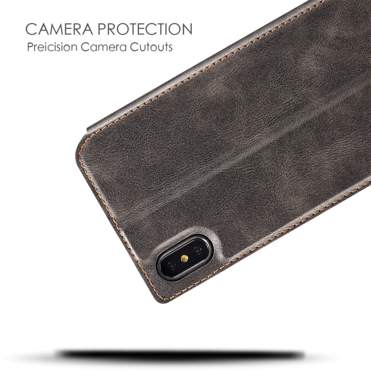 For iPhone XS Max Retro Simple Ultra-thin Magnetic Horizontal Flip Leather Case with Holder & Card Slots & Lanyard