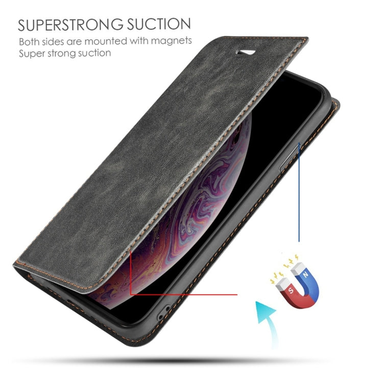 For iPhone XS Max Retro Simple Ultra-thin Magnetic Horizontal Flip Leather Case with Holder & Card Slots & Lanyard