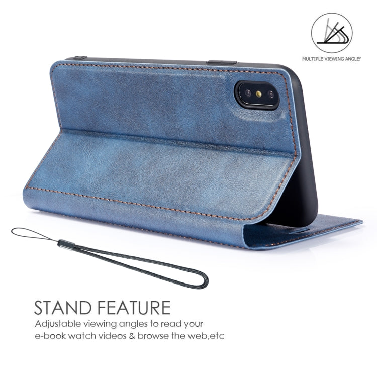 For iPhone XS Max Retro Simple Ultra-thin Magnetic Horizontal Flip Leather Case with Holder & Card Slots & Lanyard
