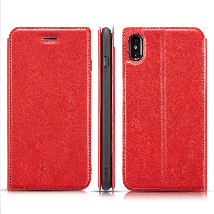 For iPhone XS Max Retro Simple Ultra-thin Magnetic Horizontal Flip Leather Case with Holder & Card Slots & Lanyard