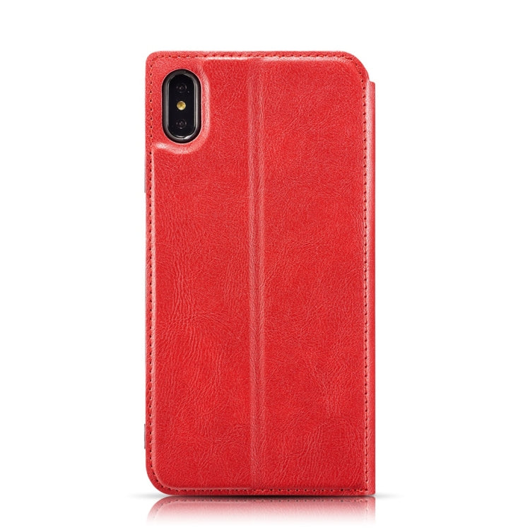 For iPhone XS Max Retro Simple Ultra-thin Magnetic Horizontal Flip Leather Case with Holder & Card Slots & Lanyard