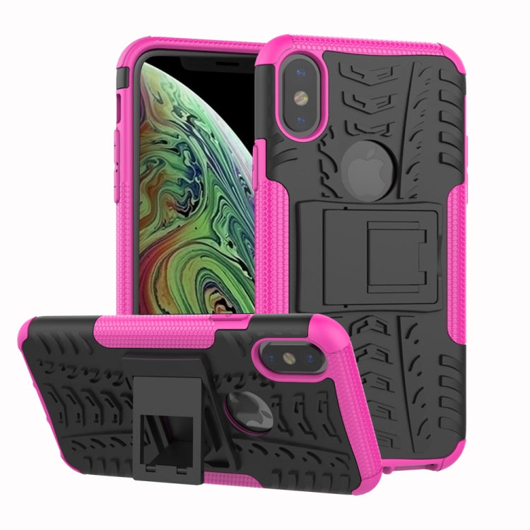 For iPhone XS Max Tire Texture TPU+PC Shockproof Case with Holder