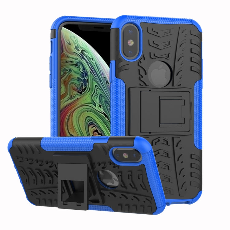 For iPhone XS Max Tire Texture TPU+PC Shockproof Case with Holder