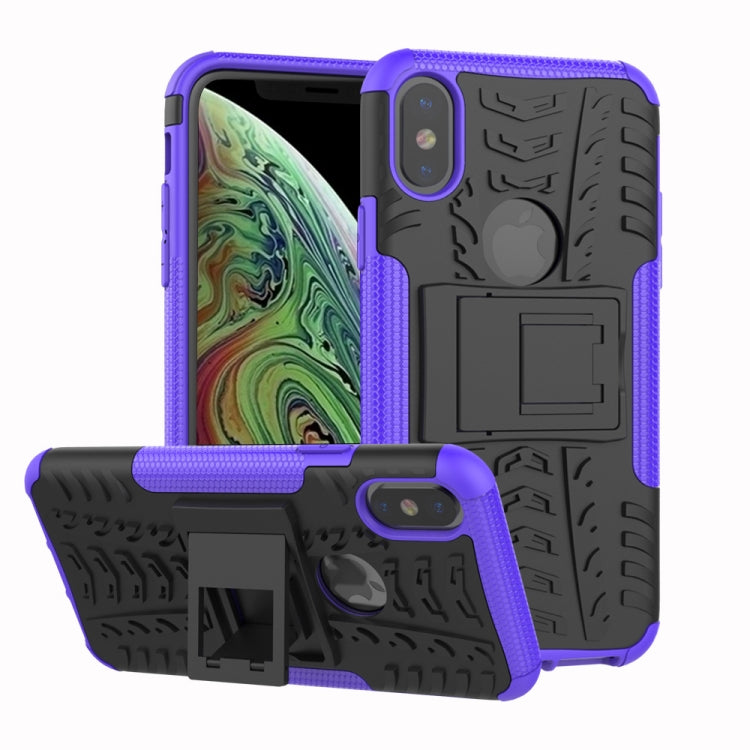 For iPhone XS Max Tire Texture TPU+PC Shockproof Case with Holder