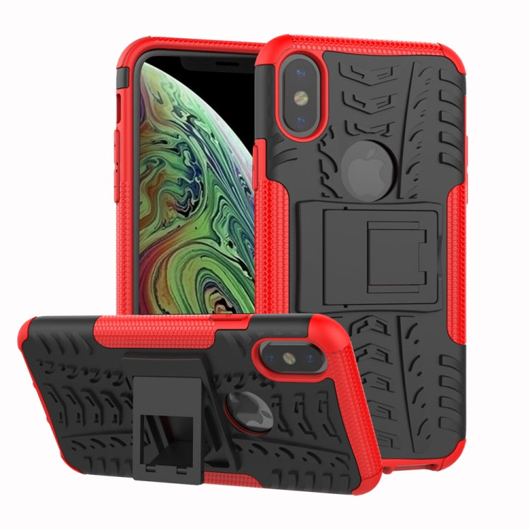 For iPhone XS Max Tire Texture TPU+PC Shockproof Case with Holder