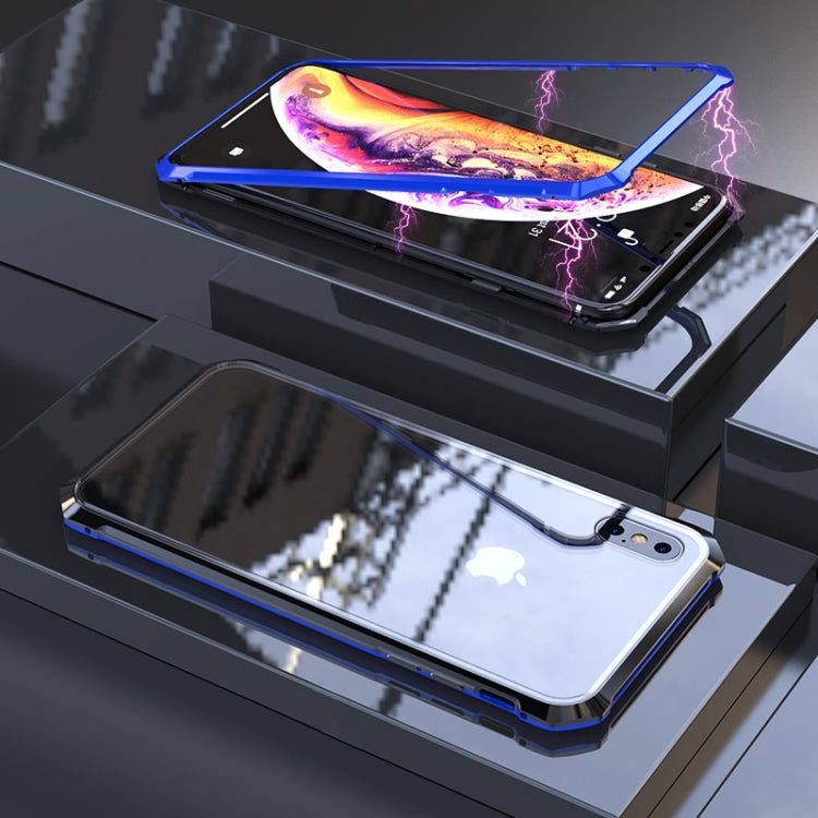 For iPhone XS Max Ultra Slim Magnetic Adsorption Angular Frame Tempered Glass Magnet Flip Case
