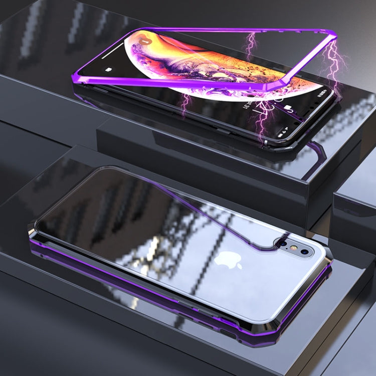 For iPhone XS Max Ultra Slim Magnetic Adsorption Angular Frame Tempered Glass Magnet Flip Case