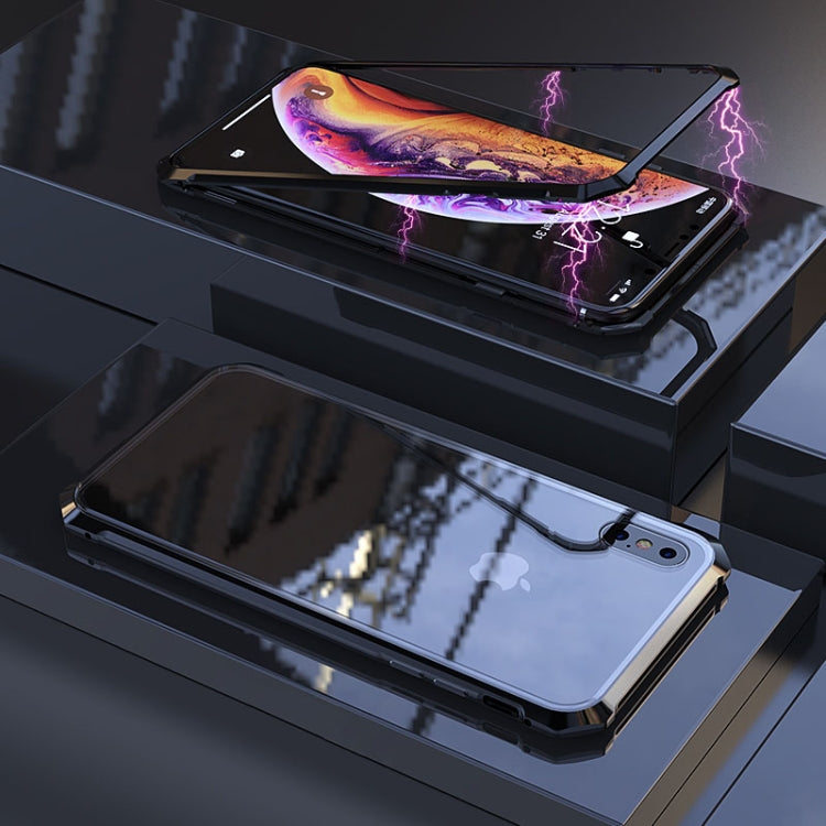 For iPhone XS Max Ultra Slim Magnetic Adsorption Angular Frame Tempered Glass Magnet Flip Case