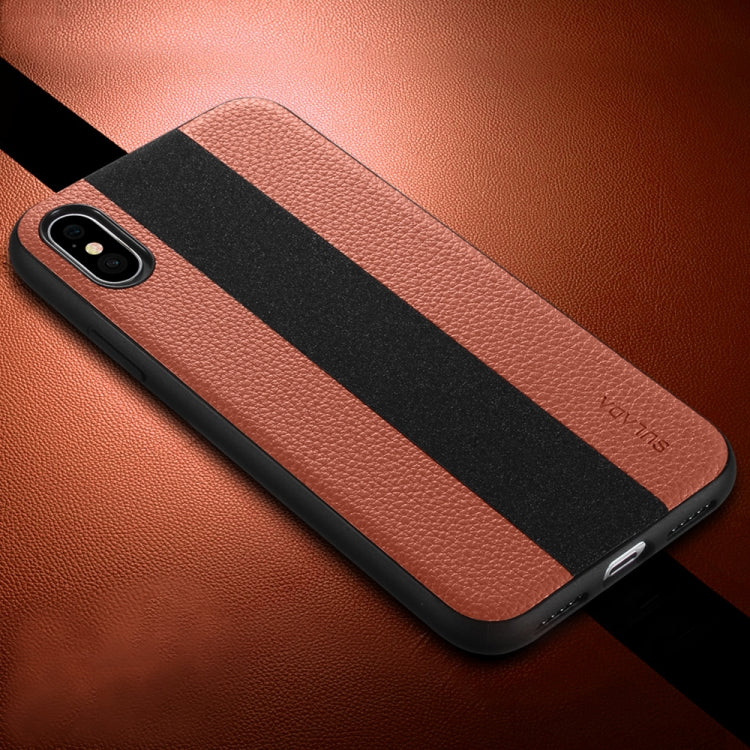 For iPhone XS Max SULADA Anti-slip TPU + Handmade Leather Case (Brown)