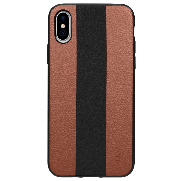 For iPhone XS Max SULADA Anti-slip TPU + Handmade Leather Case (Brown)