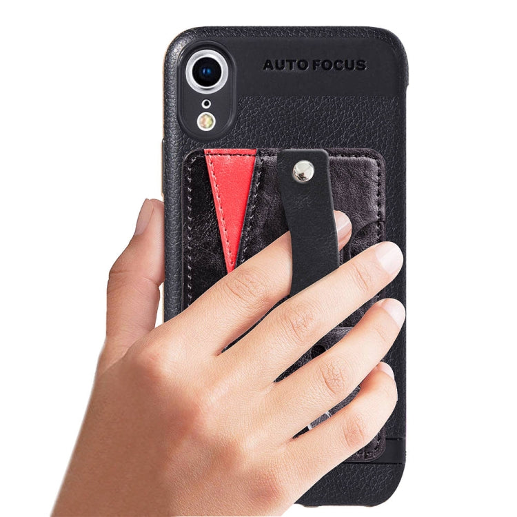 For iPhone XS Max Litchi Texture Full Coverage Shockproof TPU Case with Card Slots & Holder
